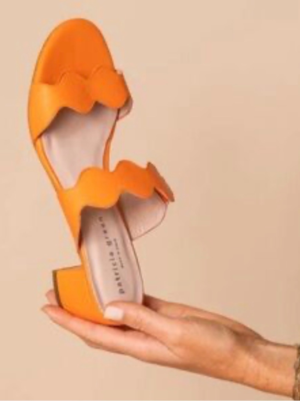 Patricia Green Palm Beach Orange Leather Scalloped Block Heel Sandals Women’s 10